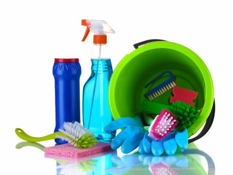 Carpet cleaning team following safety procedures
