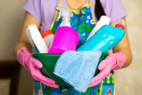 Office cleaning team working in a Harringay workplace entrance